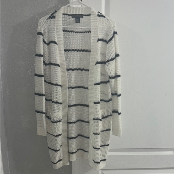 Expressions White and Black Striped Cardigan Sweater - Picture 4 of 4
